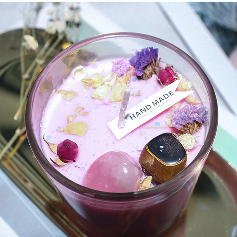 100 グラム家の装飾手作り大豆ワックスアロマセラピー環境に優しい高クリスタルストーンドライフラワーの香りのキャンドルパーティー誕生日ギフト